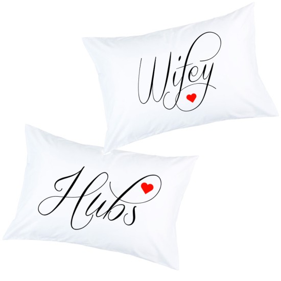 Personalised Heart hubs and wifey printed pillowcase (A set of 2 pillowcovers)
